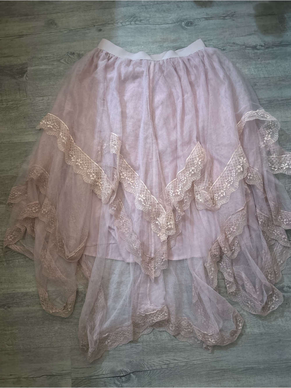 Romwe Pink Lace Tiered Tulle Skirt  L